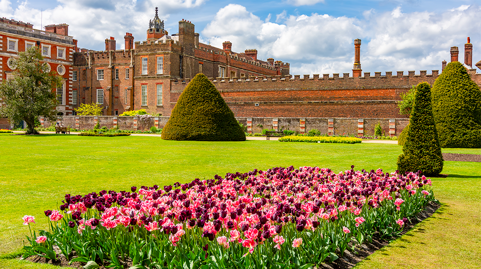 Hampton Court gardens in spring, London, UK